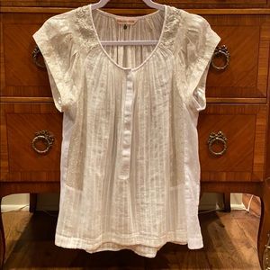 Rebecca Taylor Mixed Media Top, White and Silver